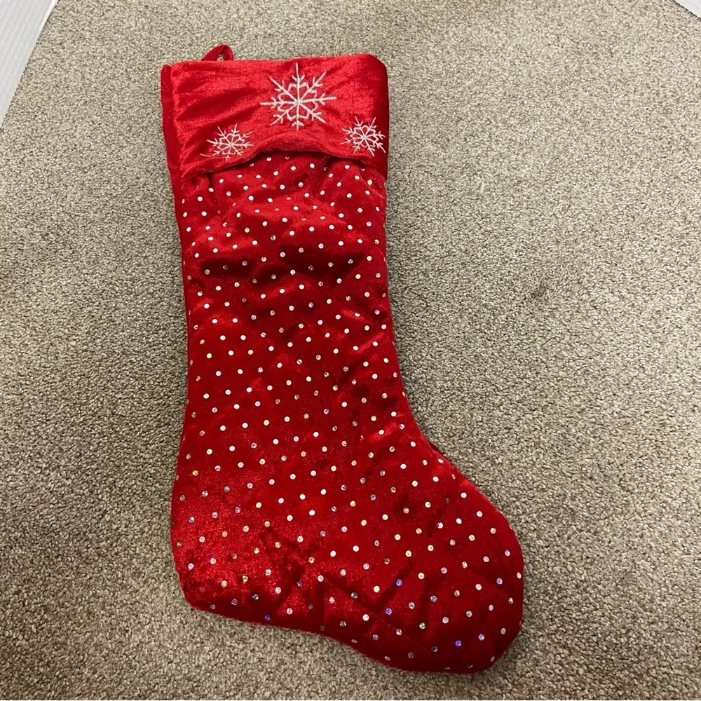 Red Velvet‎ Christmas Stocking with Snowflake Design